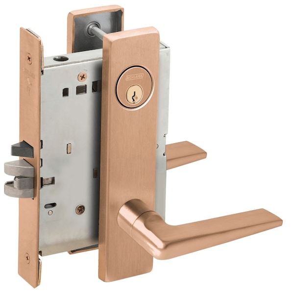 Schlage Grade 1 Storeroom Mortise Lock, Conventional Cylinder, S123 Keyway, 05 Lever, L Escutcheon, Satin Br L9080P 05L 612 - main